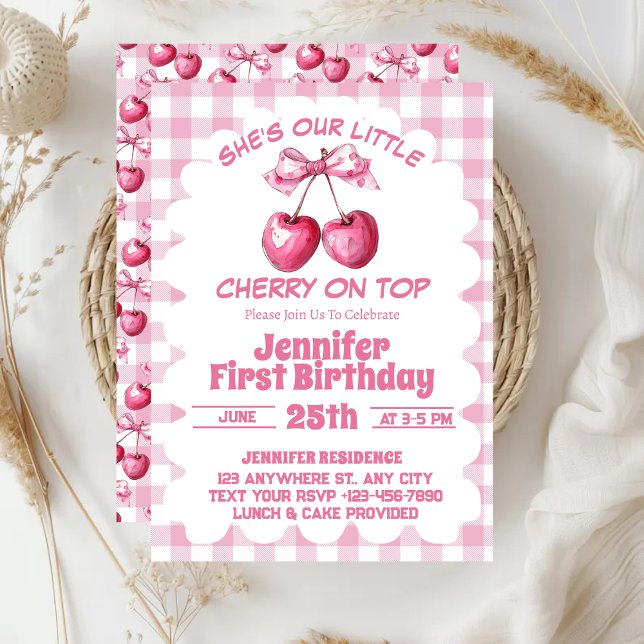 Cherry On Top Coquette 1st Birthday Party Invitation (Creator Uploaded)