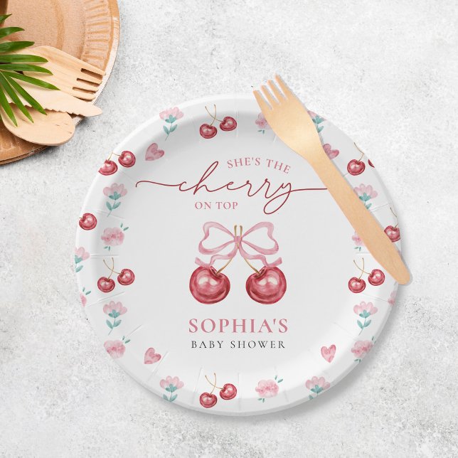 Cherry On Top Coquette Baby Girl Shower Paper Plates (Creator Uploaded)