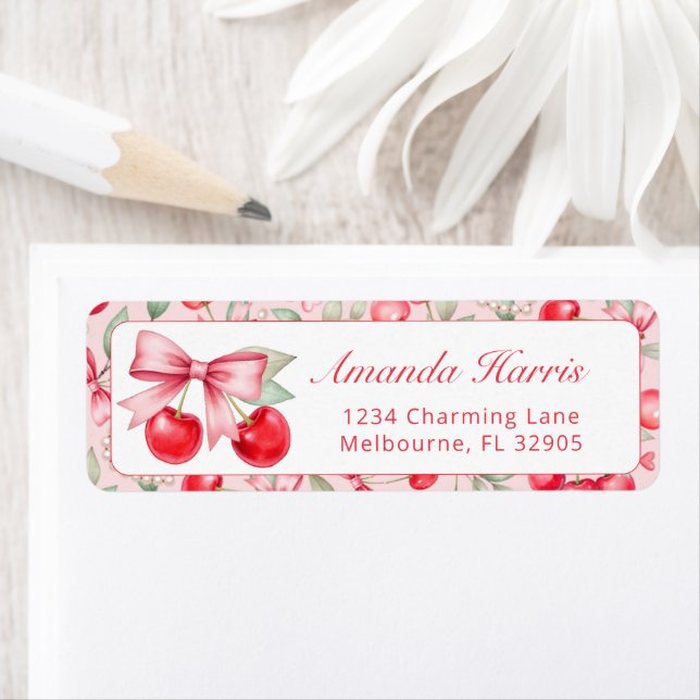 Cherry on Top Coquette Baby Shower Address Label (Insitu)
