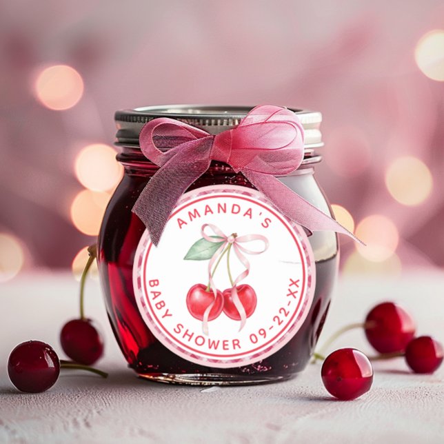 Cherry on Top Coquette Baby Shower  Classic Round Sticker (Favor Sticker)