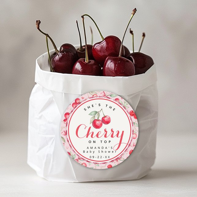 Cherry on Top Coquette Baby Shower Favor Sticker (Favor Sticker)