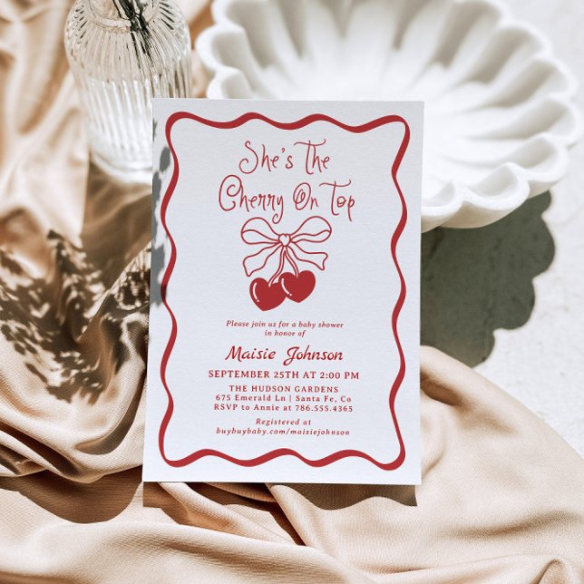 Cherry On Top Coquette Baby Shower Invitation (Creator Uploaded)