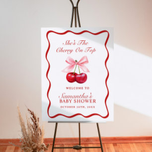 Cherry On Top Coquette Baby Shower Welcome Sign