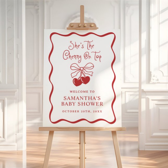 Cherry On Top Coquette Baby Shower Welcome Sign (Creator Uploaded)