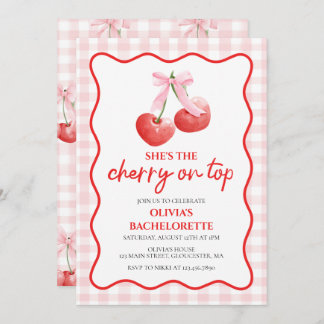 Cherry on Top coquette bachelorette party Invitation