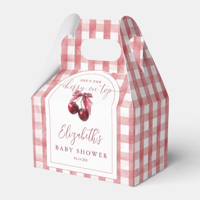 Cherry On Top Coquette Bow Baby Shower Favor Boxes (Front Side)