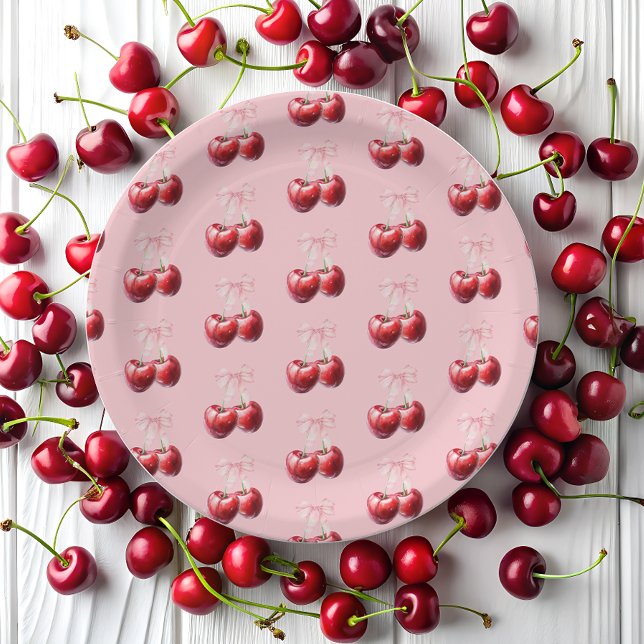 Cherry On Top Coquette Bow Baby Shower Paper Plates (Creator Uploaded)