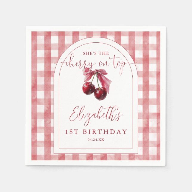 Cherry On Top Coquette Bow Birthday Napkins (Front)