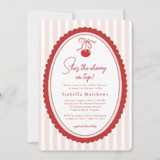 Cherry on Top Coquette Bow Pink Baby Shower Invitation