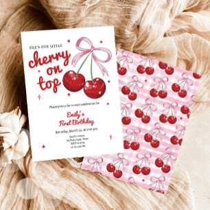Cherry On Top Coquette Bow Pink Girl Birthday Invitation