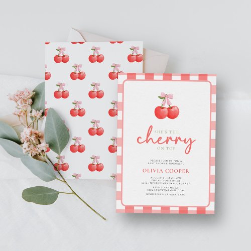 Cherry on Top Coquette Girl Baby Shower Invitation