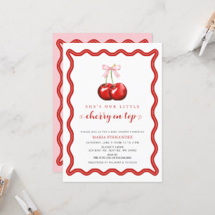 Cherry on Top Coquette Pink Bow Girl Baby Shower Invitation