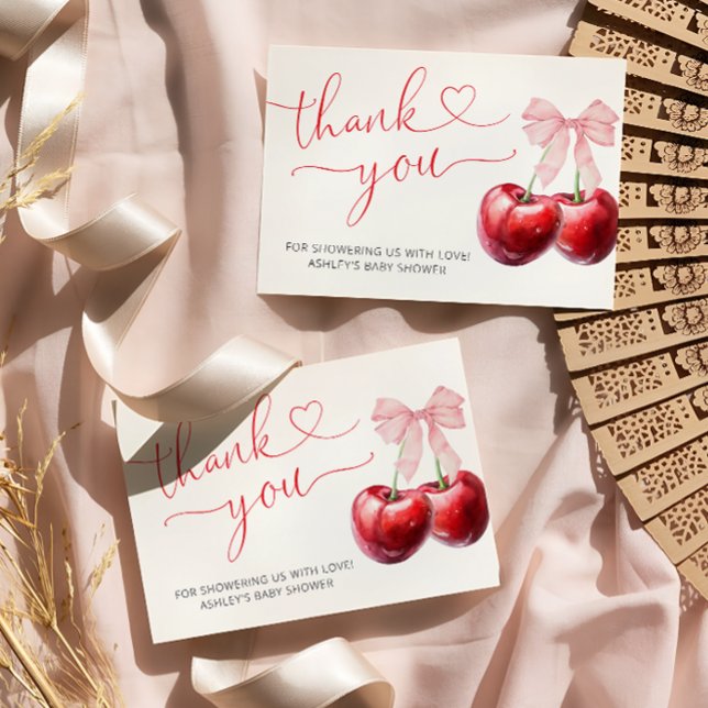 Cherry On Top Cute Bow Baby Shower Thank You Card (Creator Uploaded)
