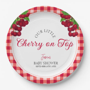 Cherry on top Fall Gingham Plaid Baby Shower Paper Plates