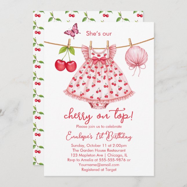 Cherry on top! First Birthday Invitation (Front/Back)