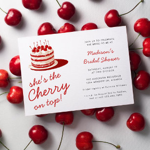 Cherry on Top Fun Red Cake Wedding Bridal Shower Invitation