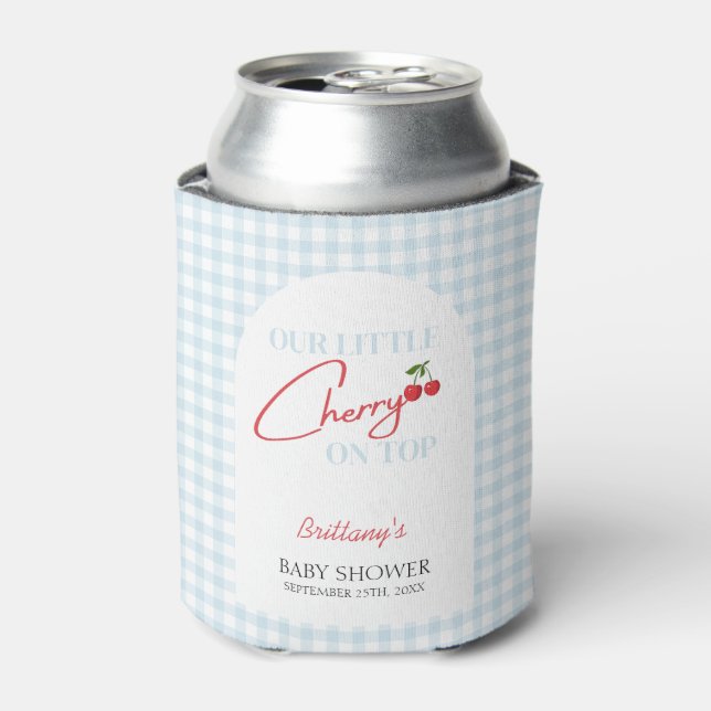 Cherry on Top Gingham Checkered Baby Shower  Can Cooler (Can Front)