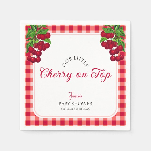 Cherry on top Gingham Plaid Baby Shower  Napkins (Front)