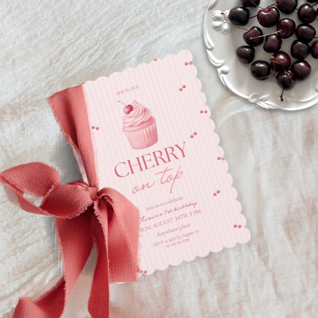 Cherry on top girl 1st birthday invitation (Creator Uploaded)