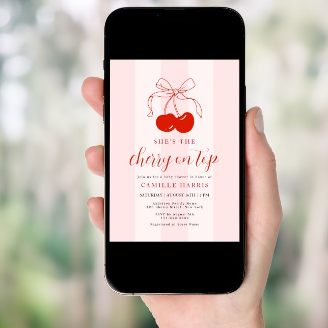 Cherry on Top Girl Baby Shower Invitation (Front Digital)