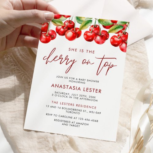 Cherry on Top Girl Baby Shower  Invitation