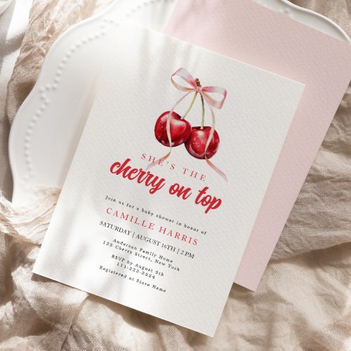 Cherry on Top Girl Baby Shower Invitation