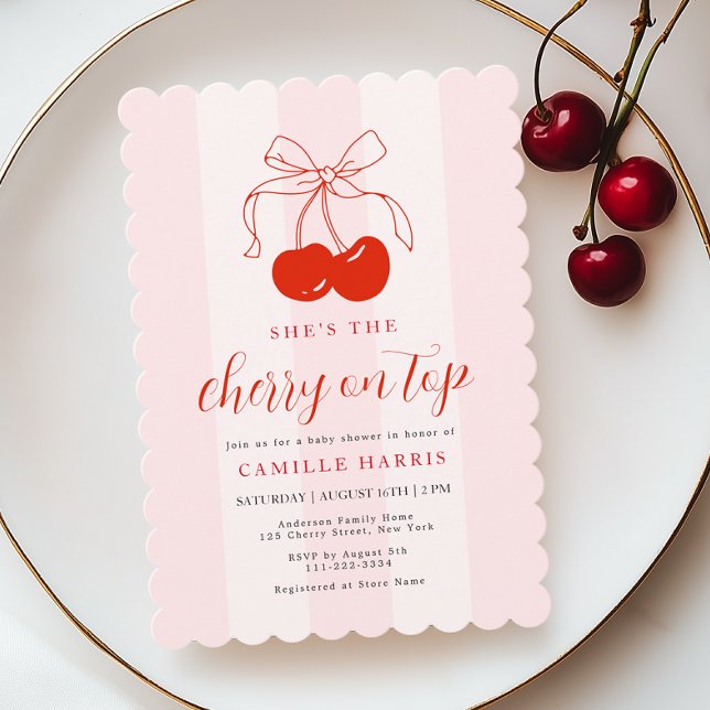 Cherry on Top Girl Baby Shower Invitation (Creator Uploaded)