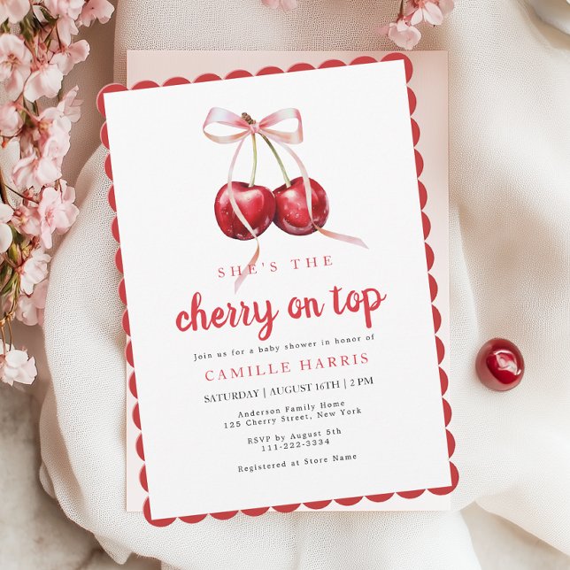 Cherry on Top Girl Baby Shower Invitation (Creator Uploaded)