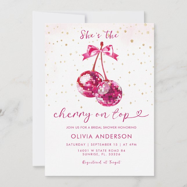Cherry On Top Glitter Bridal Shower Invitation (Front)