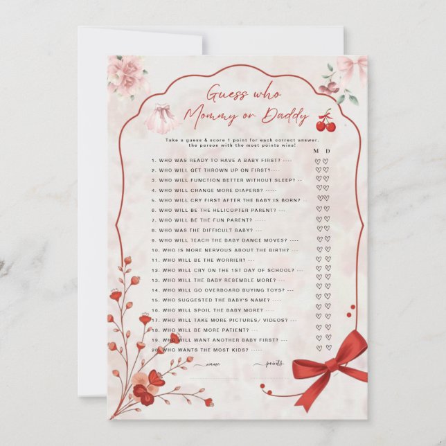 Cherry on Top Guess Who Game | Mommy or Daddy Pink (Front)