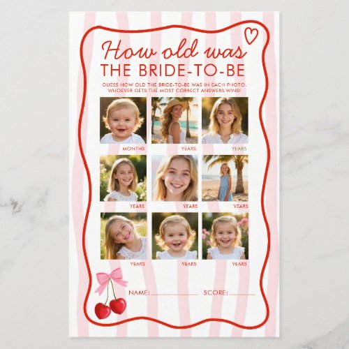 Cherry On Top How Old Red Pink Bridal Shower Game