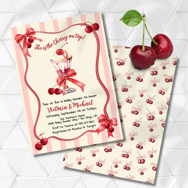 Cherry on top Ice cream Sundae Baby Shower Invitation (Creator Uploaded)