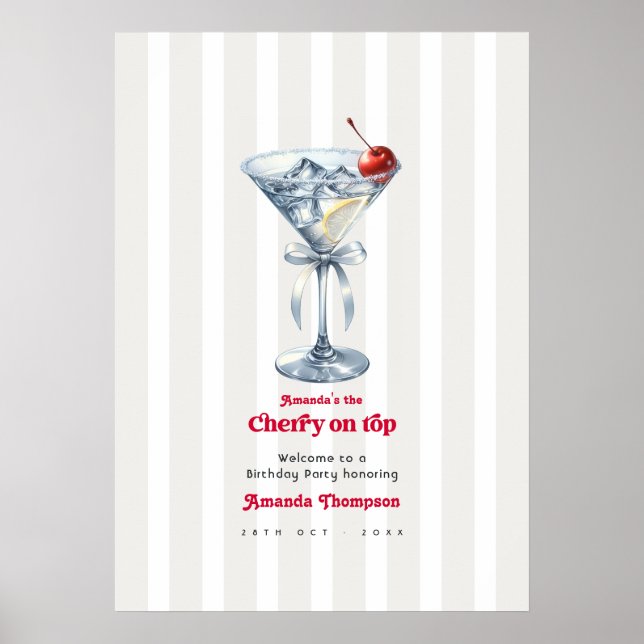 Cherry on Top Martini Birthday Party Welcome Poster (Front)