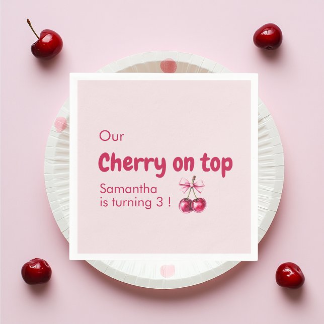 Cherry on Top Pink Birthday Napkins (Creator Uploaded)