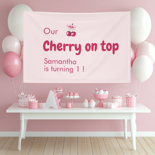 Cherry on Top Pink Birthday Party Banner (Creator Uploaded)
