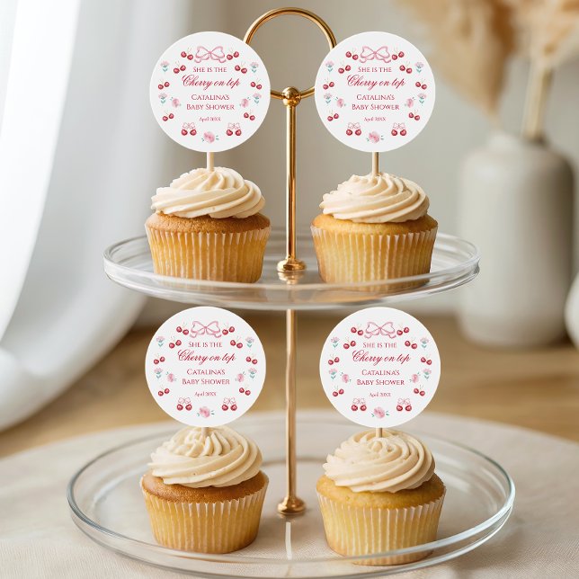 Cherry on Top Pink Bow Baby Girl Classic Round Sticker (Creator Uploaded)