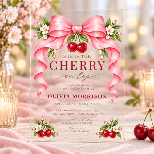 Cherry on Top Pink Modern baby shower invitation