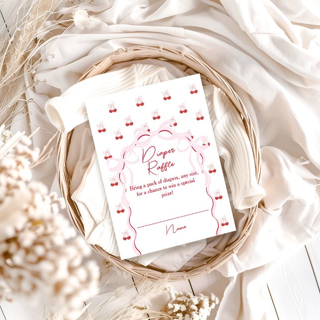 Cherry on Top Pink Bow Baby Shower Diaper Raffle Enclosure Card (Creator Uploaded)