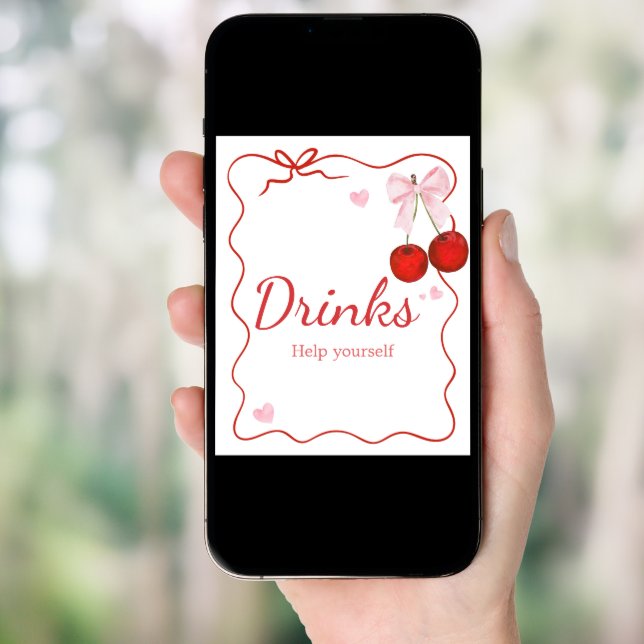 Cherry on Top Pink Bow Baby Shower Drinks Poster (Front Digital)