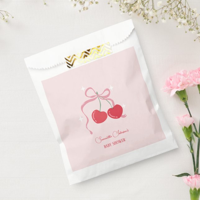 Cherry on Top Pink Bow Baby shower Favor Bag (Sealed)