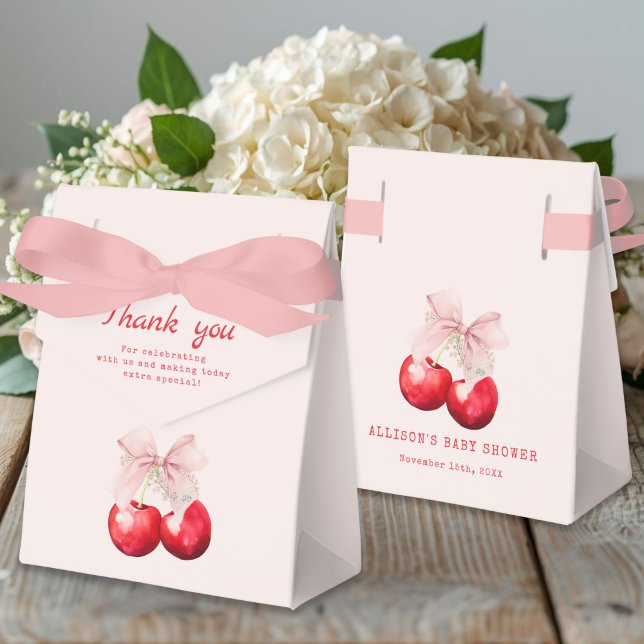 Cherry on Top Pink Bow Baby Shower Favor Boxes (Cherry on top Pink Bow Baby Shower Favor Gift Boxes)