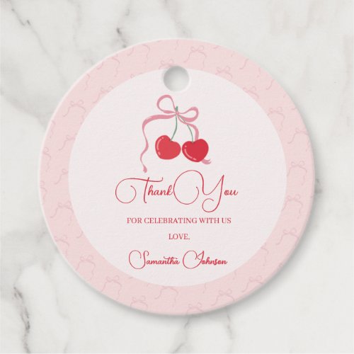Cherry on Top Pink Bow Baby shower Favor Tags