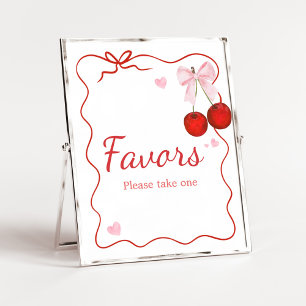 Cherry on Top Pink Bow Baby Shower Favors Poster