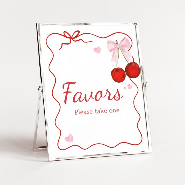 Cherry on Top Pink Bow Baby Shower Favors Poster (Cherry on Top Baby Shower Favors Sign)