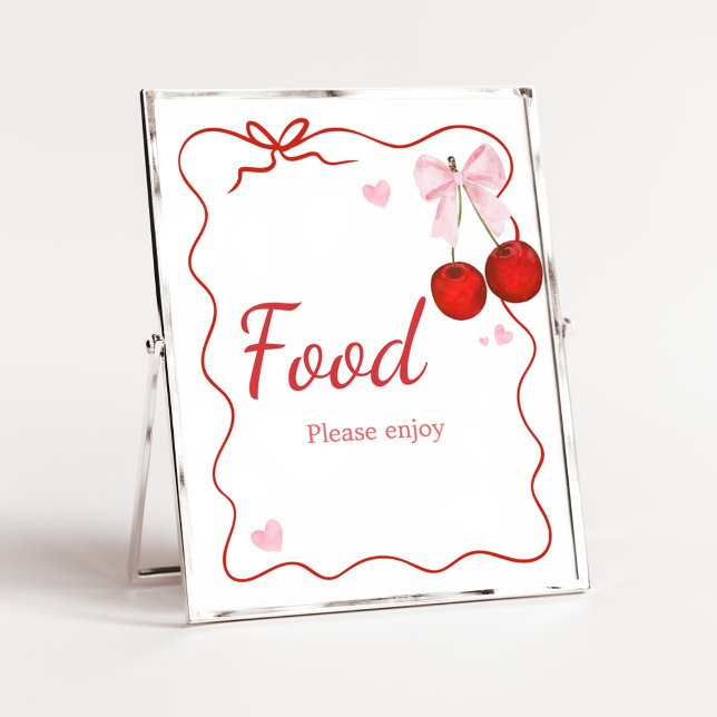 Cherry on Top Pink Bow Baby Shower Food Poster (Cherry on Top Baby Shower Food Sign)