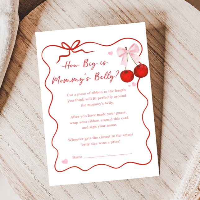 Cherry on Top Pink Bow Baby Shower How Big Is Game (Coquette Cherry on Top Baby Shower Game)