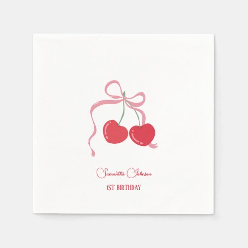 Cherry on Top Pink Bow Baby shower Napkins