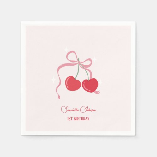 Cherry on Top Pink Bow Baby shower Napkins