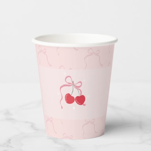 Cherry on Top Pink Bow Baby shower Paper Cups