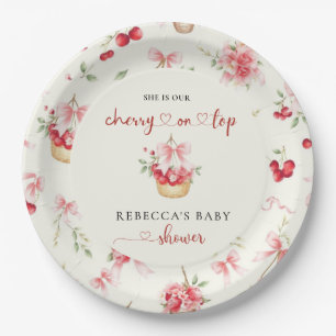 Cherry on Top Pink Bow Baby Shower Paper Plates